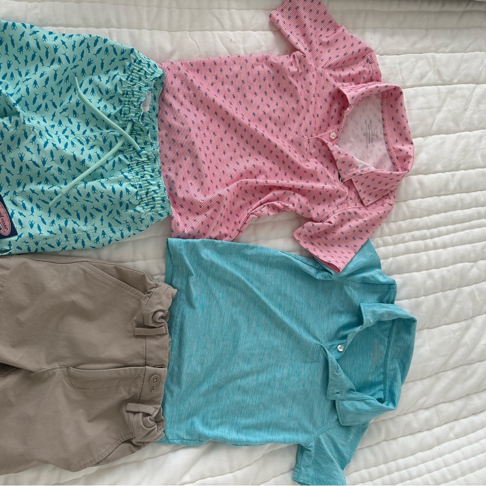 Vineyard Vines 2T boys bundle: pink and Blue Polo Shirts with Shorts and Swim